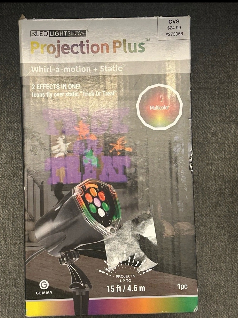 Gemmy Halloween LED Projection Plus Whirl-A-Motion Static "Trick Or Treat